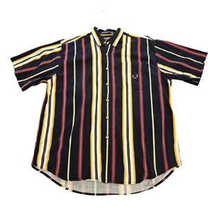 Coliseum Classic Mens XL Vertical Stripe Button Down Shirt Navy Red Cotton